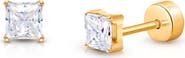 Tiny Blessings 14K Gold on Titanium 4mm Princess Cut Stud Screw Back Earrings