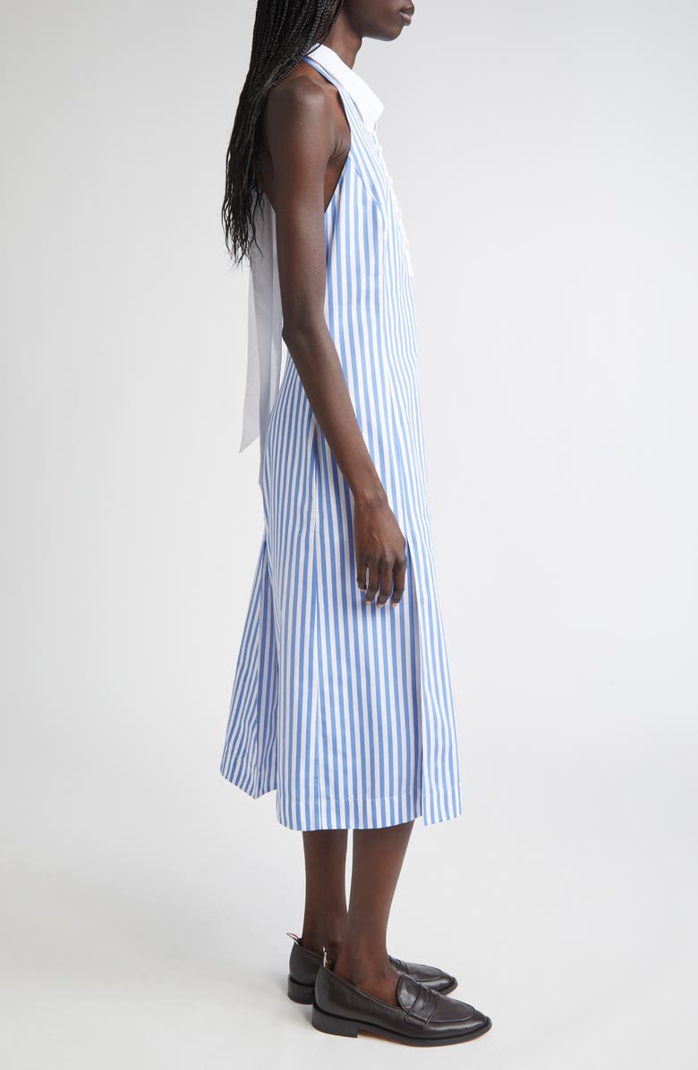 Thom Browne Awning Stripe Cotton Poplin Halter Polo Dress, Alternate, color, Medium Blue