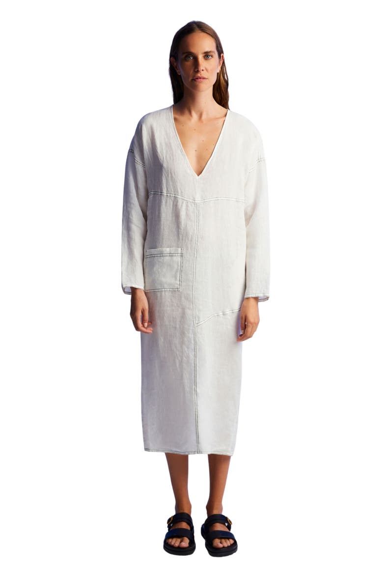 Draped Deep V-Neck Dress, Main, color, Ecru