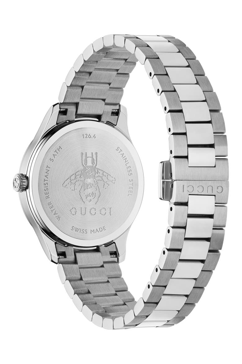 G-Timeless Bee Bracelet Watch, 32mm, Alternate, color, BLACK/ SILVER