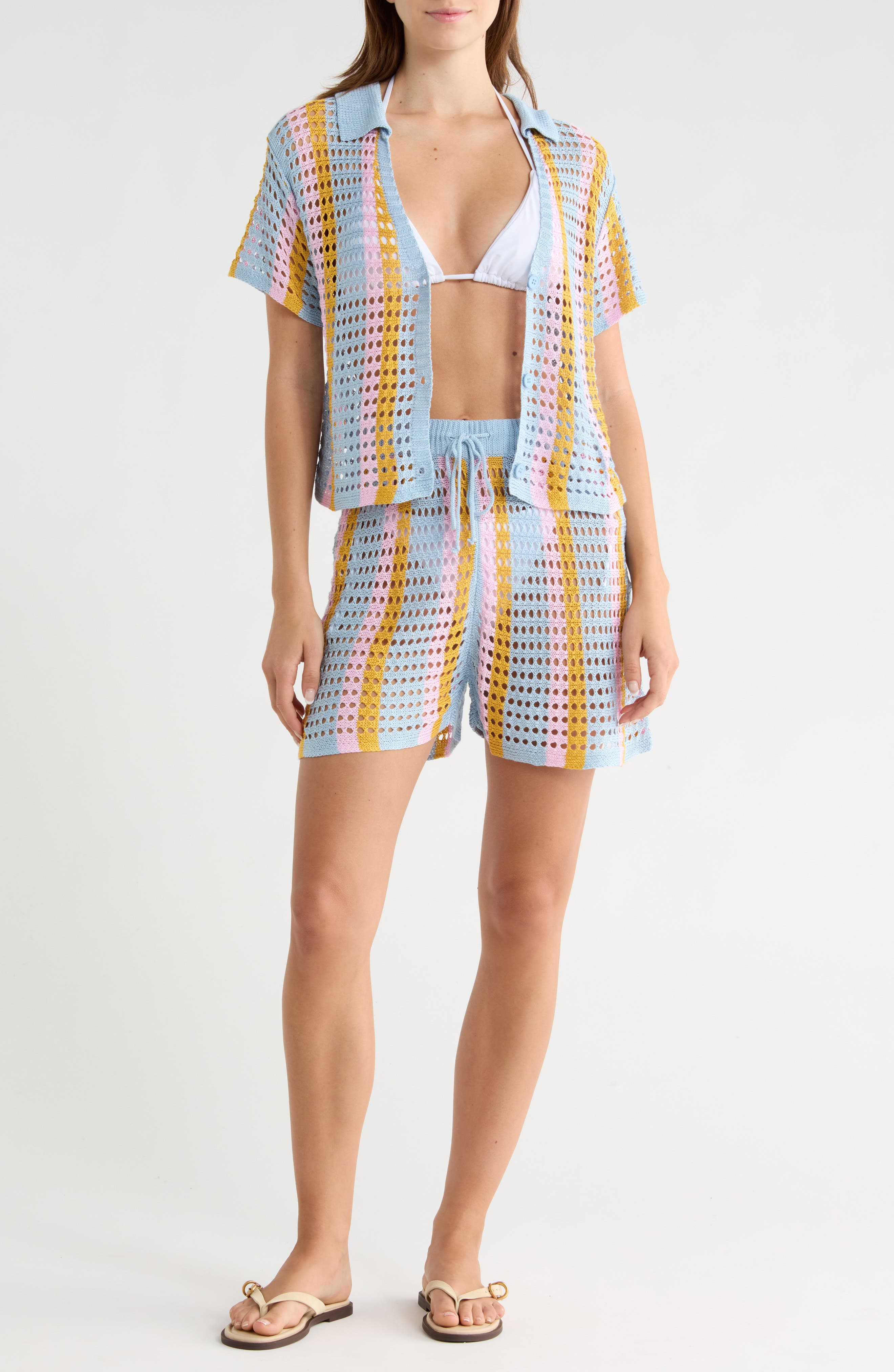 Abound Open Knit Stripe Top & Shorts Set