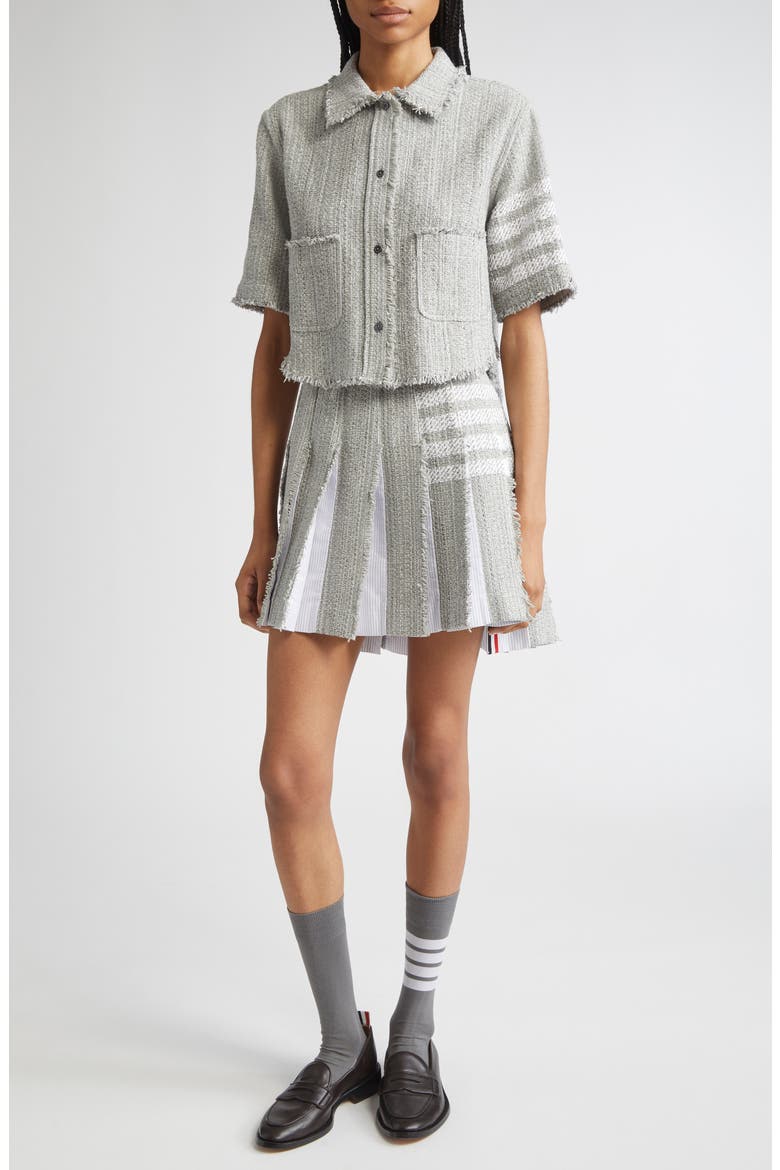4-Bar Short Sleeve Eyelash Tweed Crop Shirt Jacket, Alternate, color, MEDIUM GREY