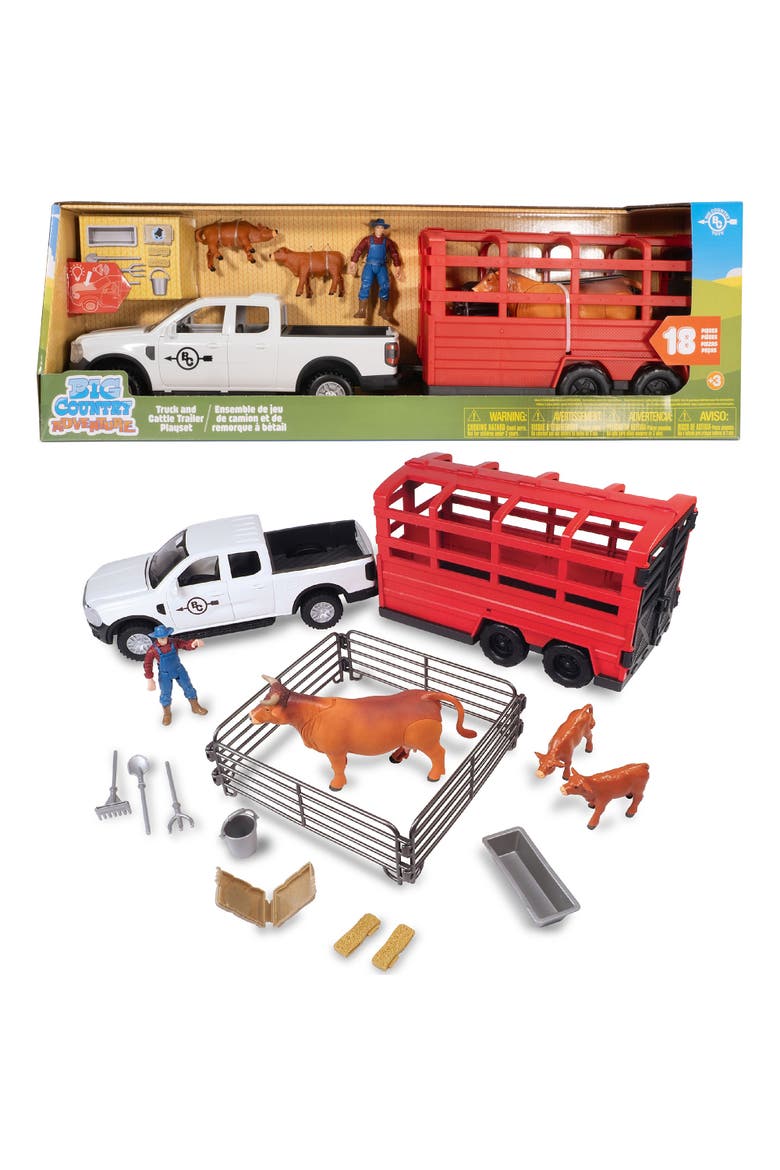 Truck & Cattle Trailer Adventure, 18 Piece Farm Toy Playset, 3+, Alternate, color, Multicolored
