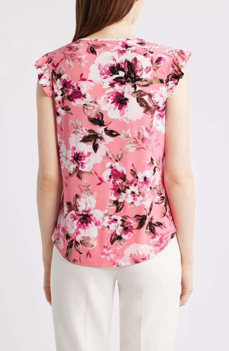 AK ANNE KLEIN Floral Ruffle Jersey Top, Alternate, color, Calypso Coral Multi