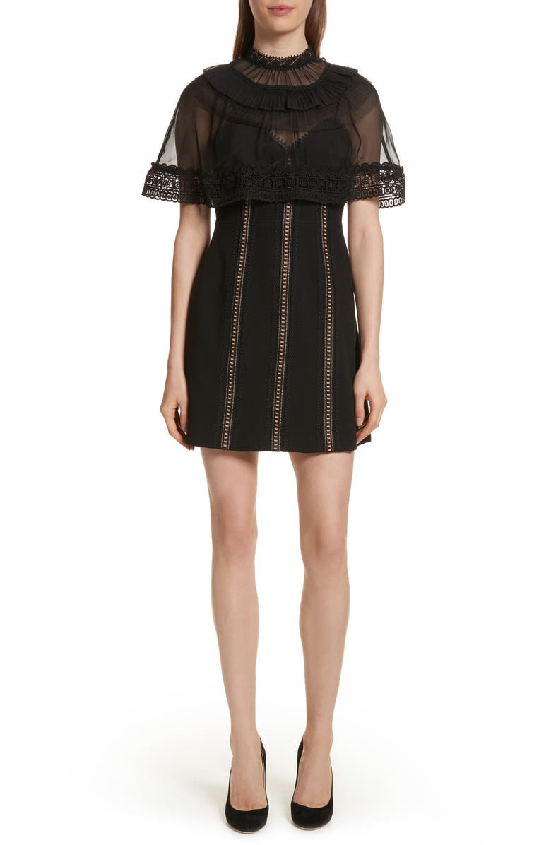 Self-Portrait Trimmed Overlay Minidress, Main, color, 
