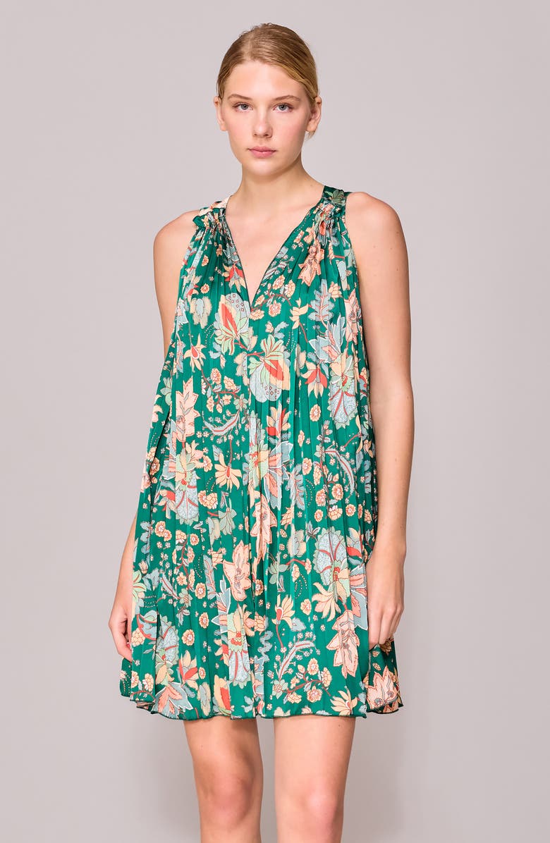 MELLODAY V-Neck Sleeveless Pleated Satin Minidress, Alternate, color, 