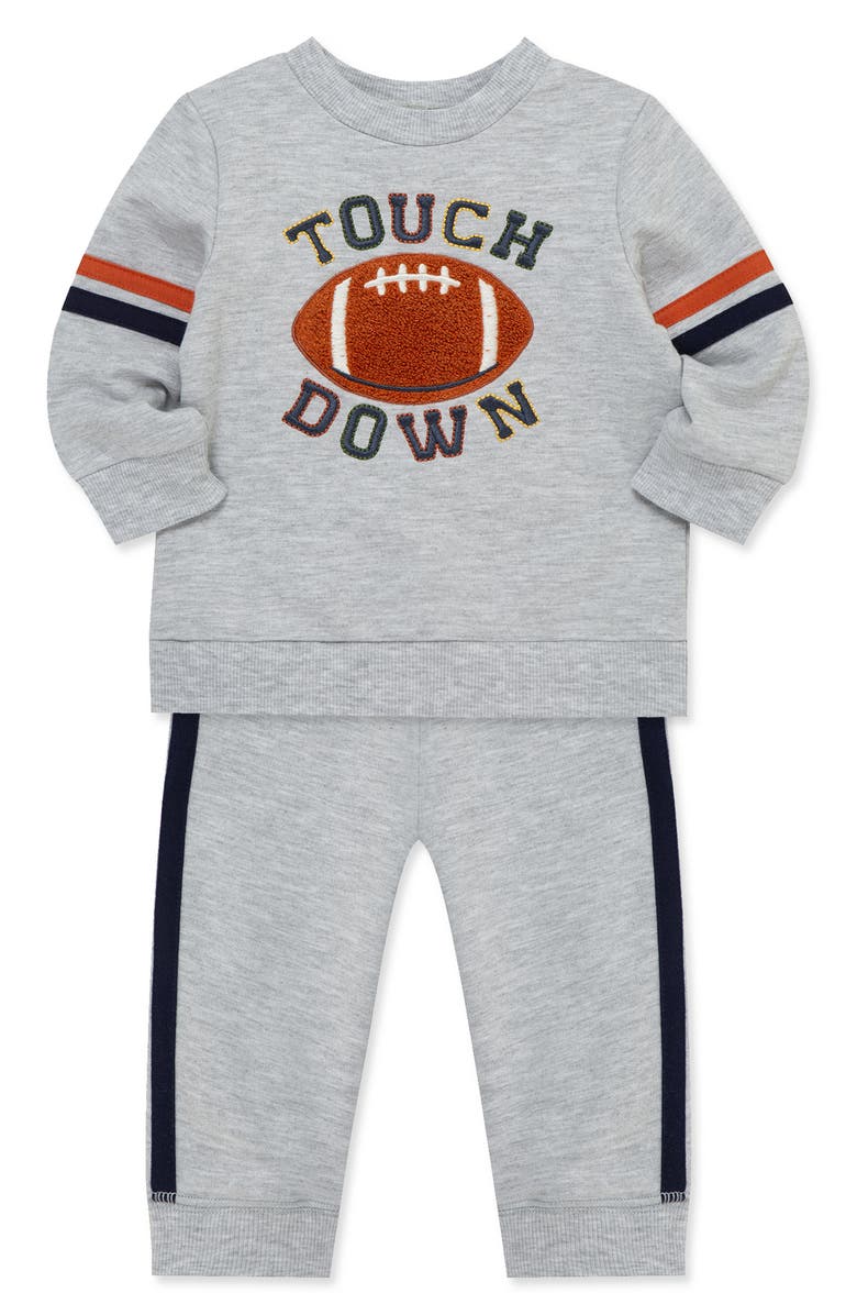 Little Me Football Sweatshirt & Sweatpants Set, Alternate, color, Heather Gray