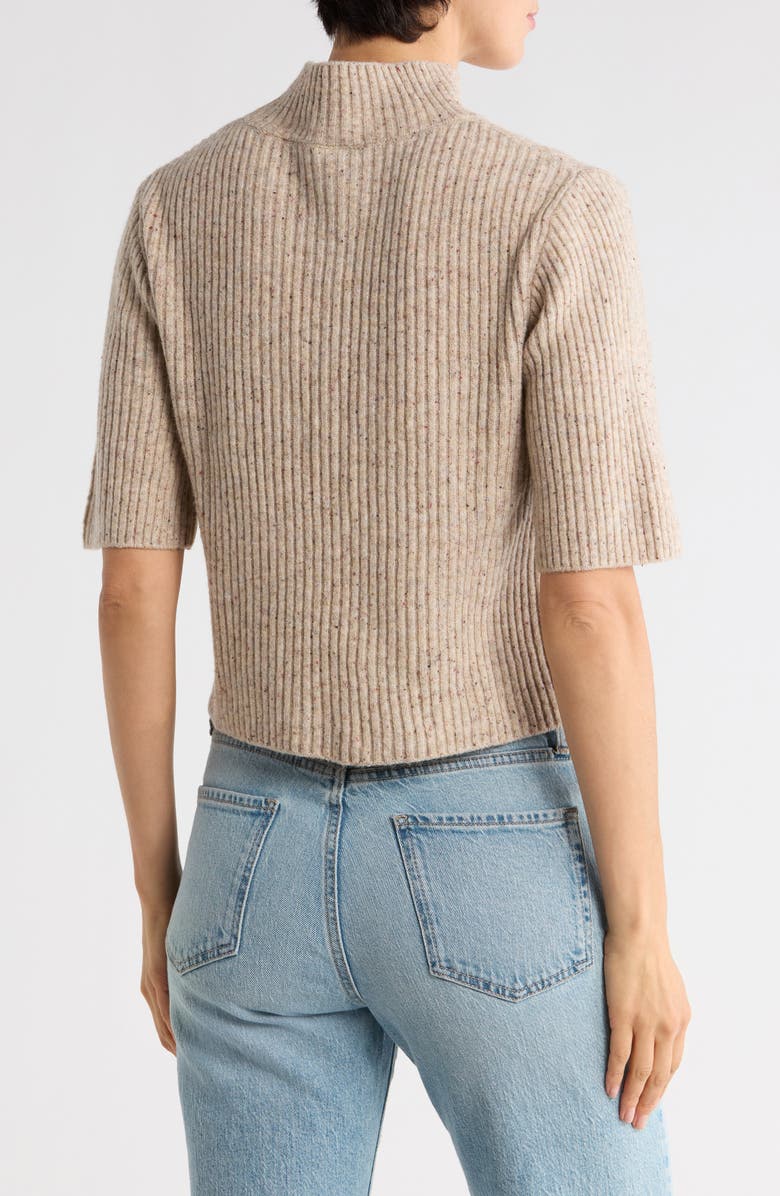 Bobeau Speckled Mock Neck Short Sleeve Sweater, Alternate, color, Oatmeal Mix