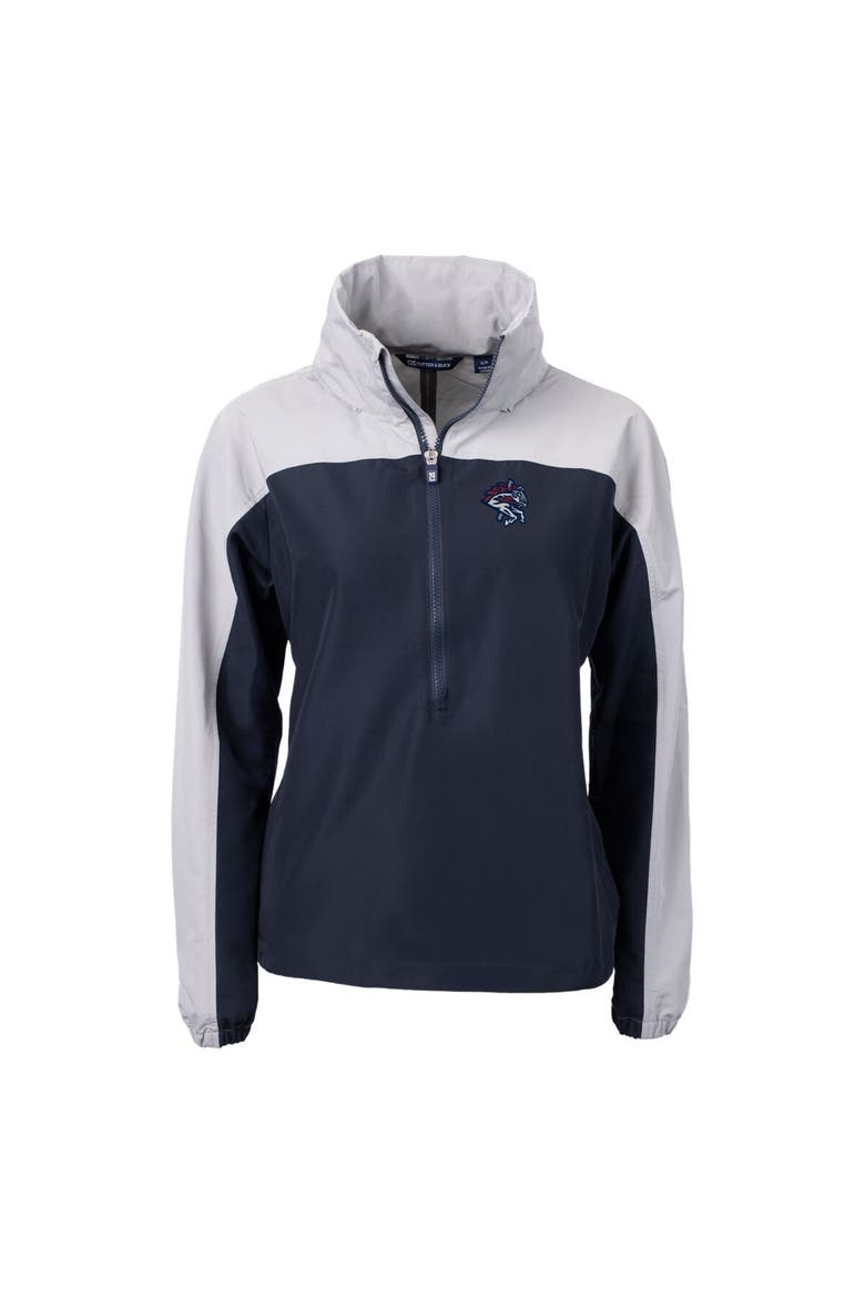 Women's Cutter & Buck Navy/Gray Binghamton Rumble Ponies Charter Eco Recycled Half-Zip Anorak Jacket, Alternate, color, Navy