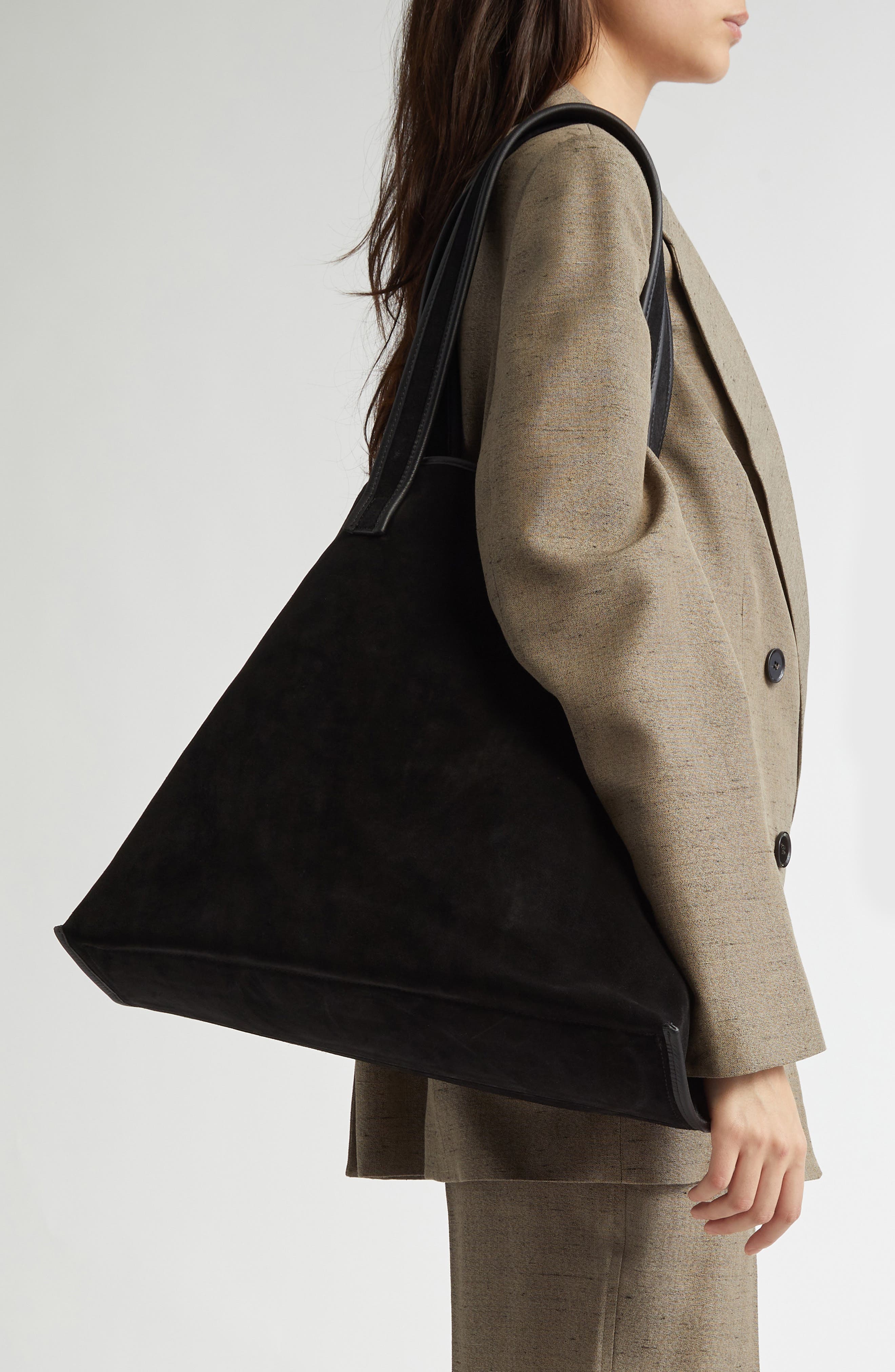 KASSL Large Contrast Trim Suede Tote, Alternate, color, 