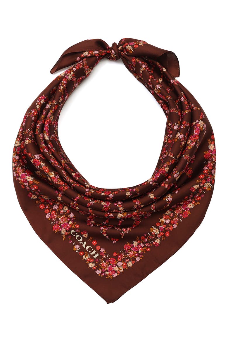 Posey Cluster Silk Square Scarf, Alternate, color, BROWN MULTI