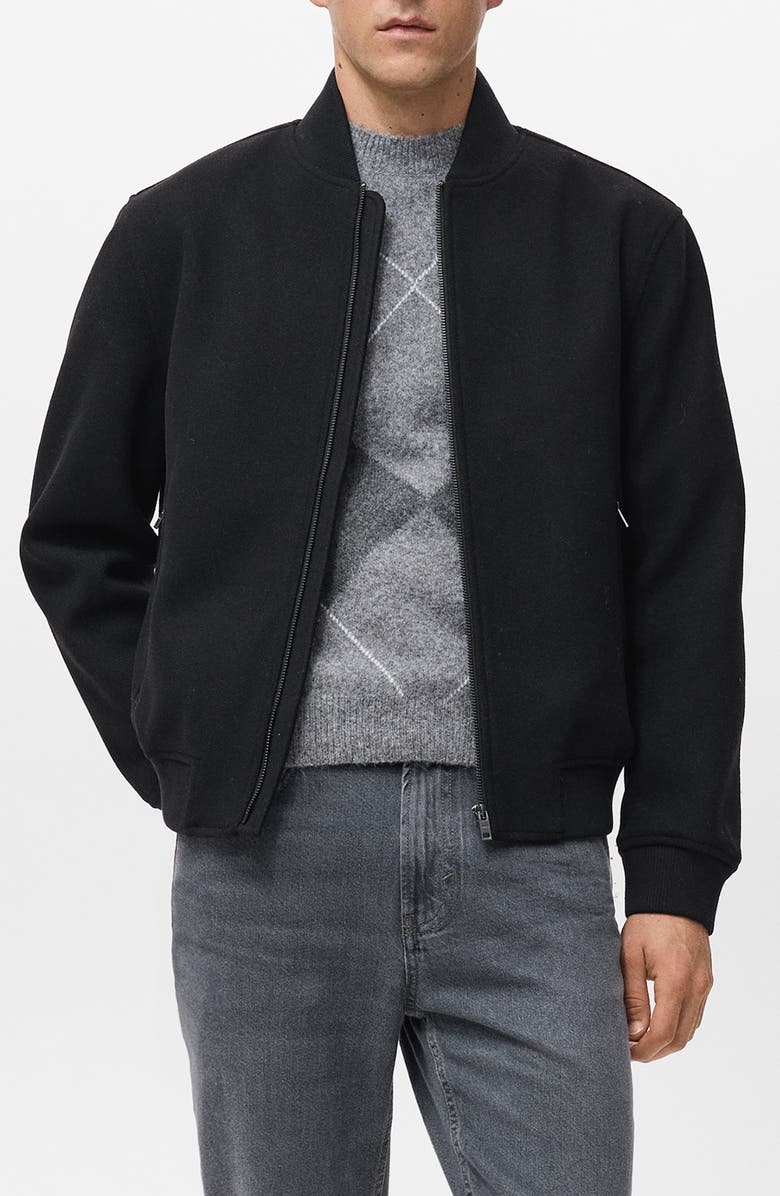 MANGO Zip-Up Bomber Jacket, Main, color, Black