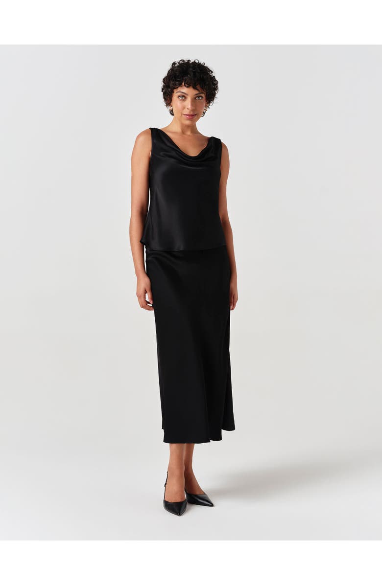 Ghost London Dahlia Picot Trim Satin Midi Skirt, Alternate, color, Black