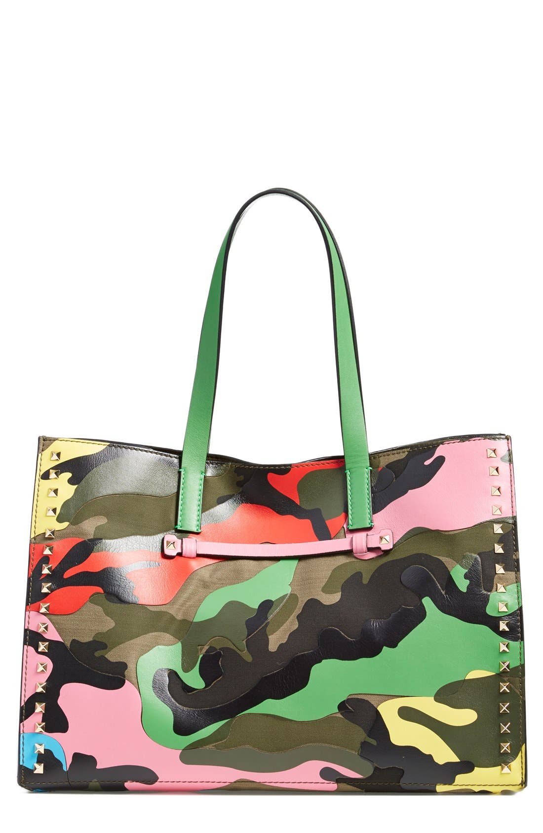 'Rockstud - Psychedelic Camo' Canvas & Nappa Leather Tote, Main, color, MULTI