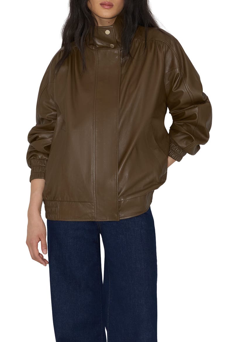Oversize Leather Bomber Jacket, Main, color, ESPRESSO