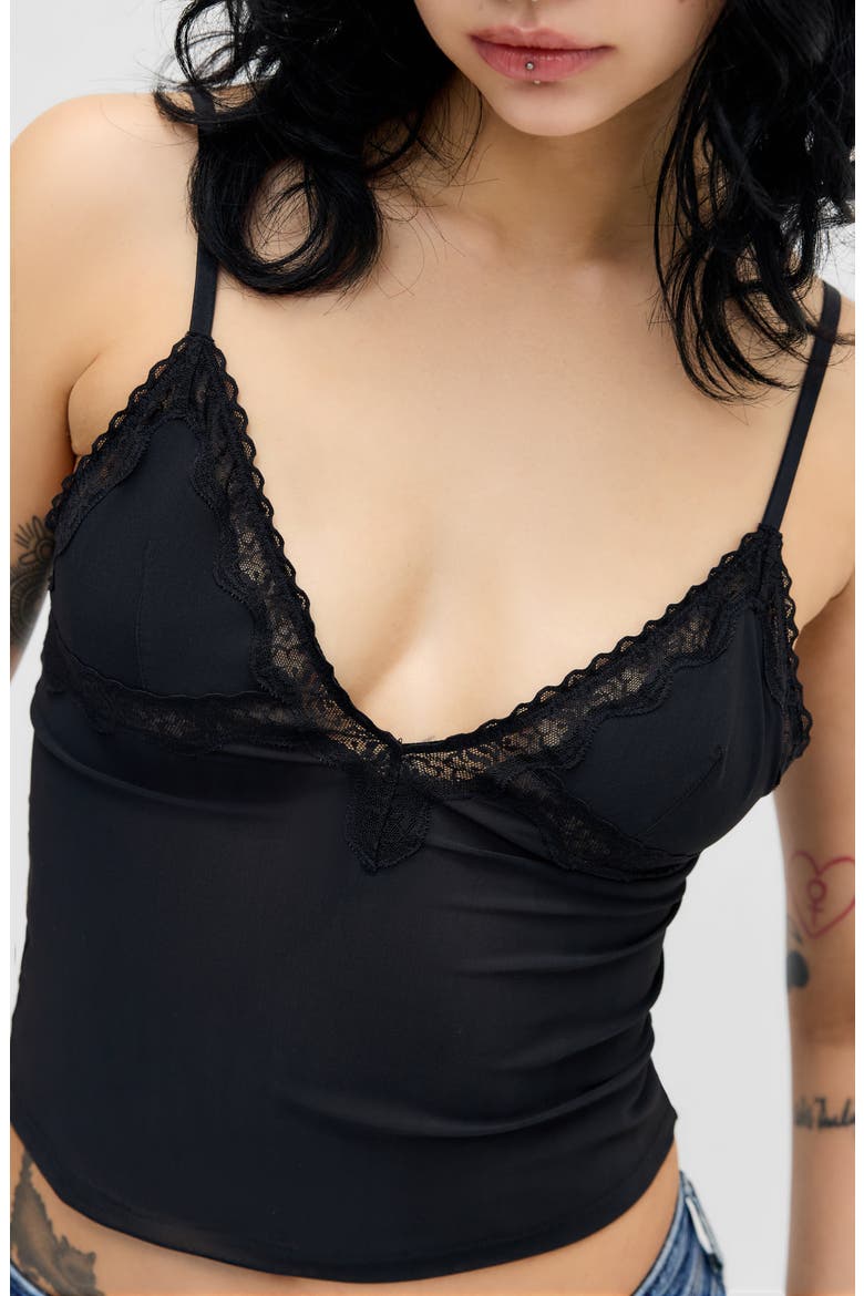 Adore Lace Trim Crop Camisole, Alternate, color, BLACK