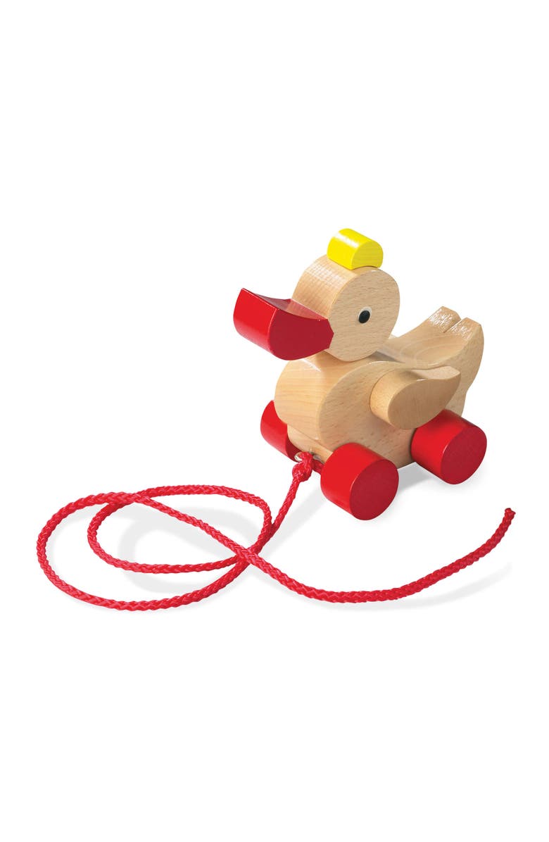HABA Classic Duck Pull Toy - Montessori Toys for 1 Year Old, Developmental Learning and Baby Walking Toy, Made in Germany, Main, color, Red Multi