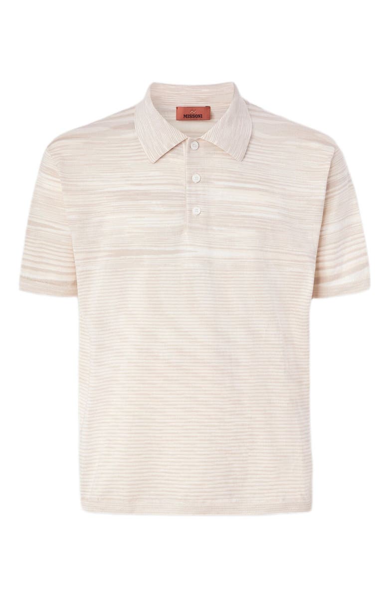 Missoni Flamed Mercerized Cotton Polo Shirt, Alternate, color, Beige& White