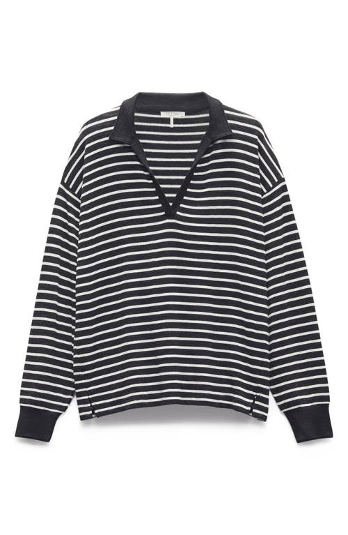 Rag & Bone The Knit Stripe Polo V Neck Blackwht In Animal Print