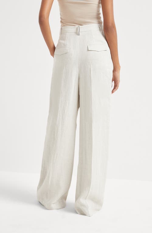 Brunello Cucinelli High-waisted Wide-leg Trousers With Concealed Fastening In Beige
