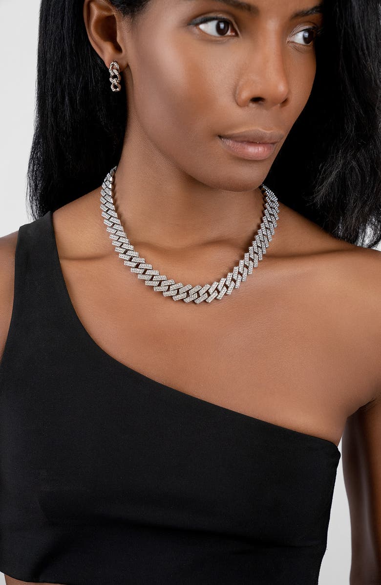 Adornia Pavé Cubic Zirconia Curb Chain Necklace, Alternate, color, Silver