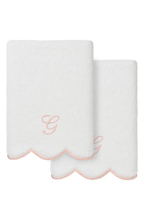 Adornia Scallop Set of 2 Monogram Hand Towels