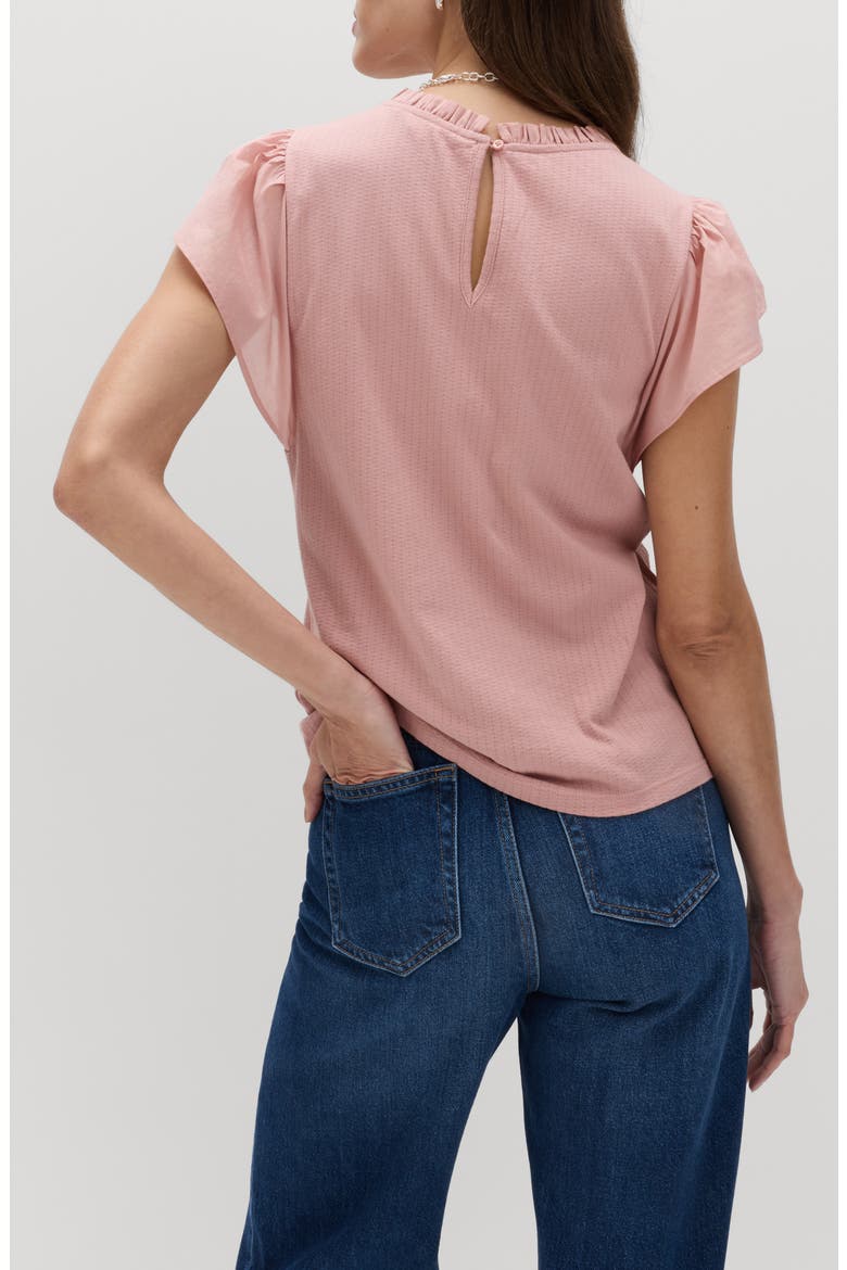 Circle Trim Flutter Sleeve Cotton Top, Alternate, color, ROSE PINK