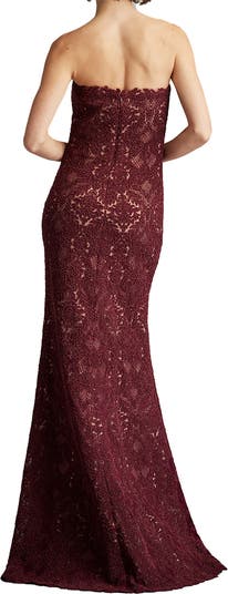 Strapless Corded Lace Sheath Gown