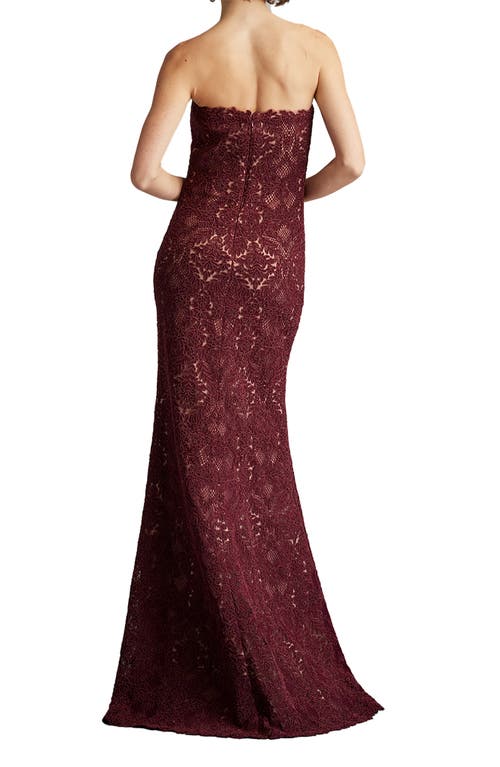 Tadashi Shoji Kohli Strapless Lattice Embroidered Gown In Cinnamon