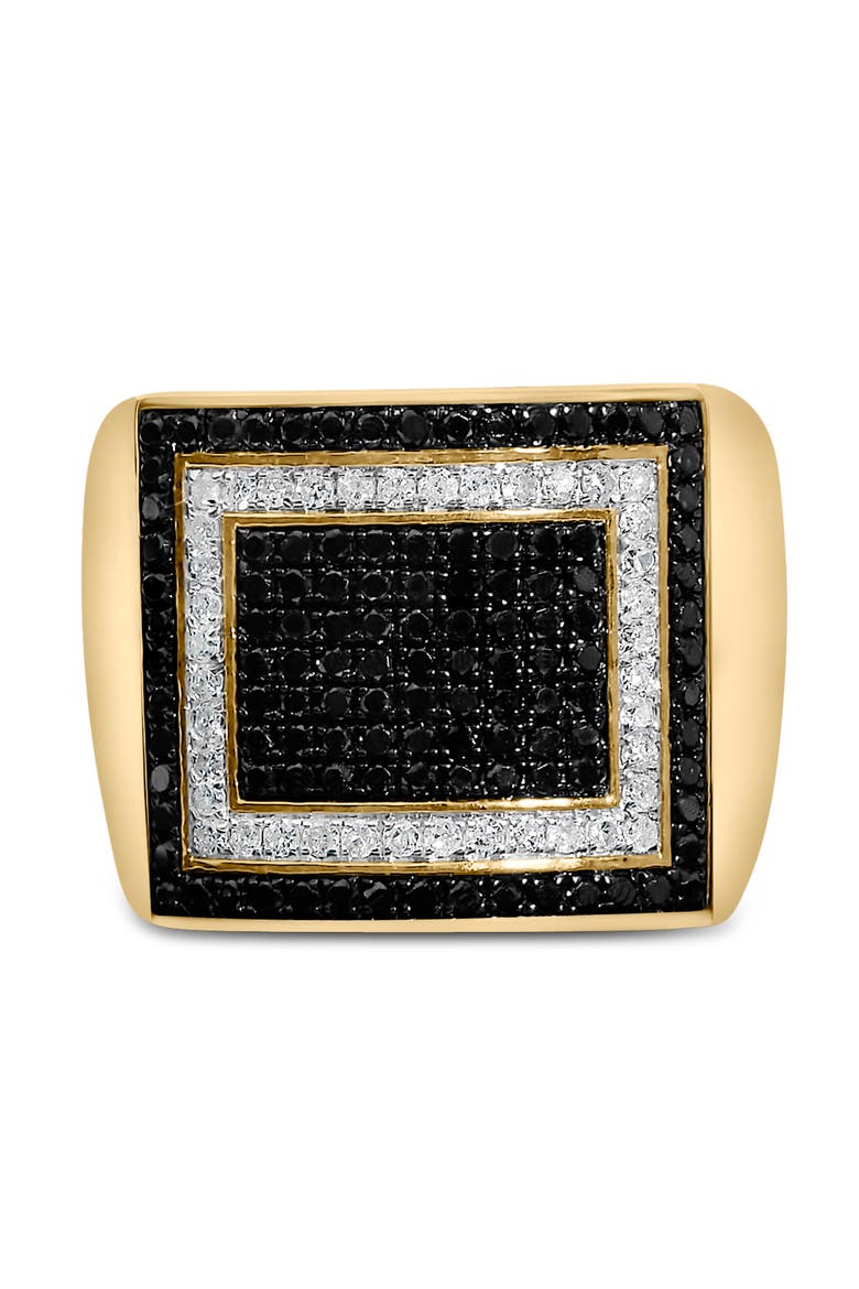 Men's 10K Yellow Gold 1 1/4 ctw White and Black Diamond Geometric Ring, Main, color, Yellow Gold