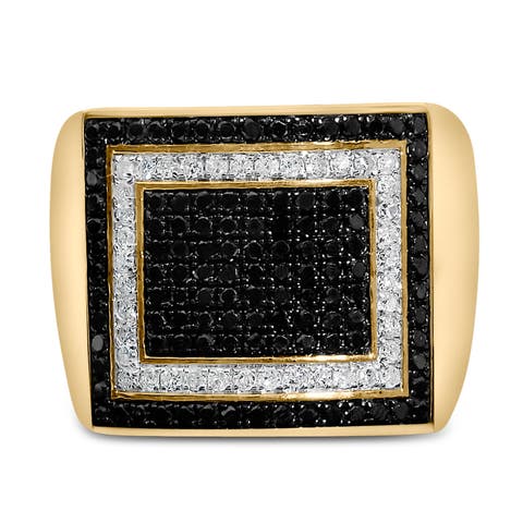 Men's 10K Yellow Gold 1 1/4 ctw White and Black Diamond Geometric Ring