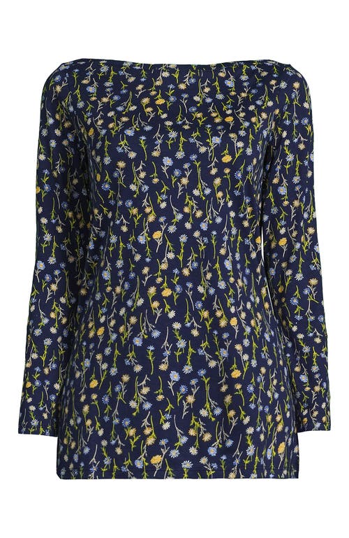 Lands' End Supima Cotton Adjustable 3/4 Sleeve Boatneck Tunic In Blue