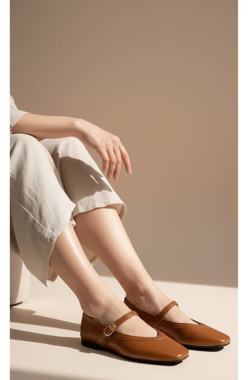 Menina Step Greta Leather Mary Jane Flat In Brown