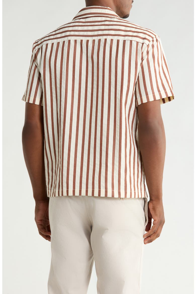 Vertical Stripe Short Sleeve Button-Up Shirt, Alternate, color, BEIGE