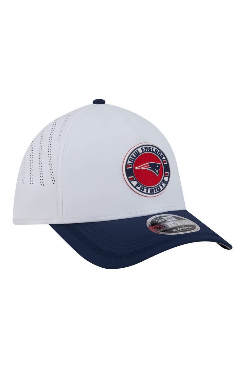 Men's New Era White/Navy New England Patriots Patch 39THIRTY A-Frame M-Crown Perforated Flex Hat, Alternate, color, White