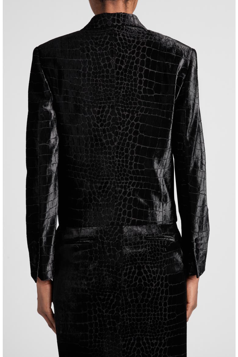 Croc Jacquard Velvet Jacket, Alternate, color, BLACK