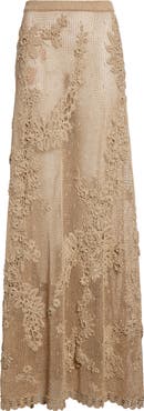 Ulla Johnson Aria Metallic Crochet Appliqué Open Stitch Maxi Skirt