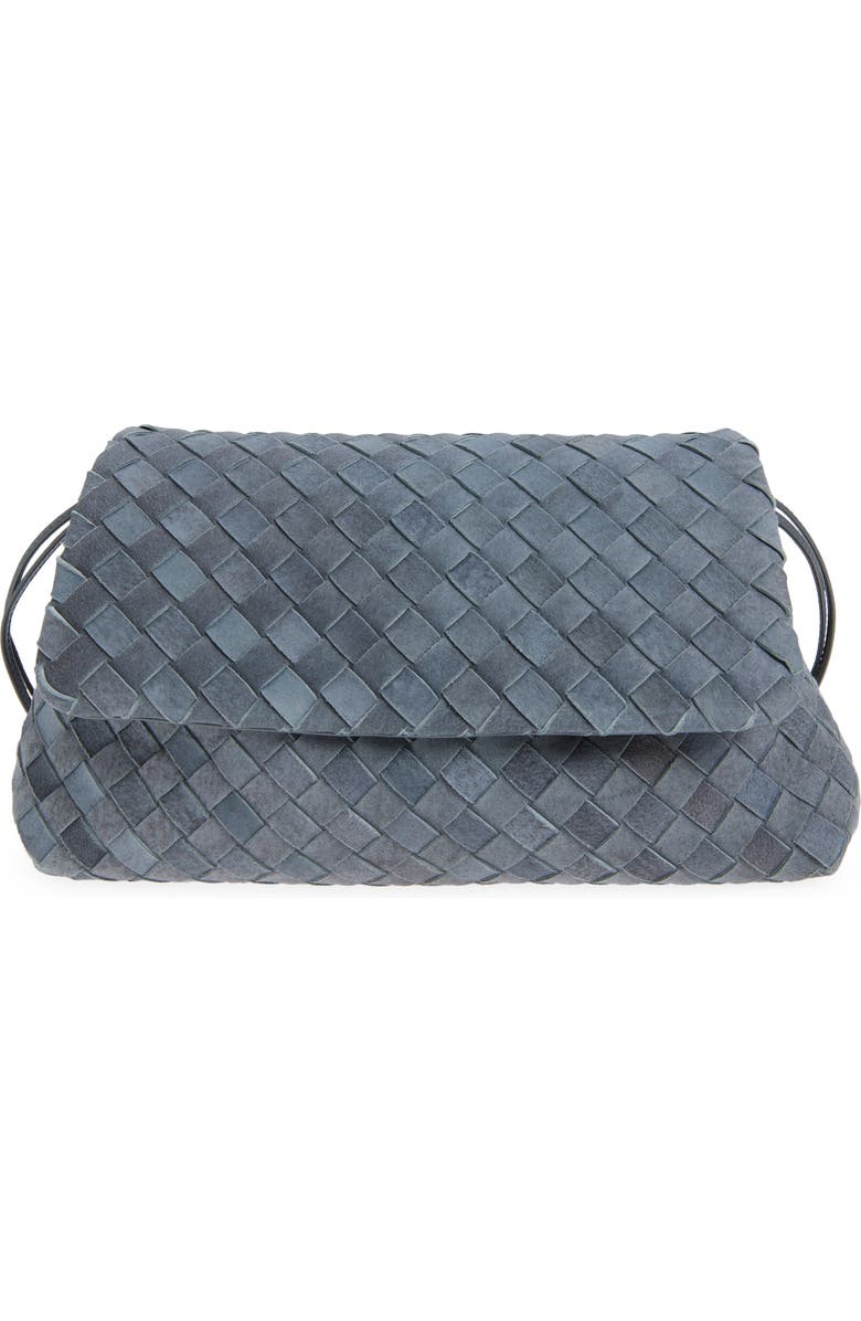 Bottega Veneta Large Intrecciato Suede Pouch, Main, color, 4545 Cloudy Indigo/ Gravel