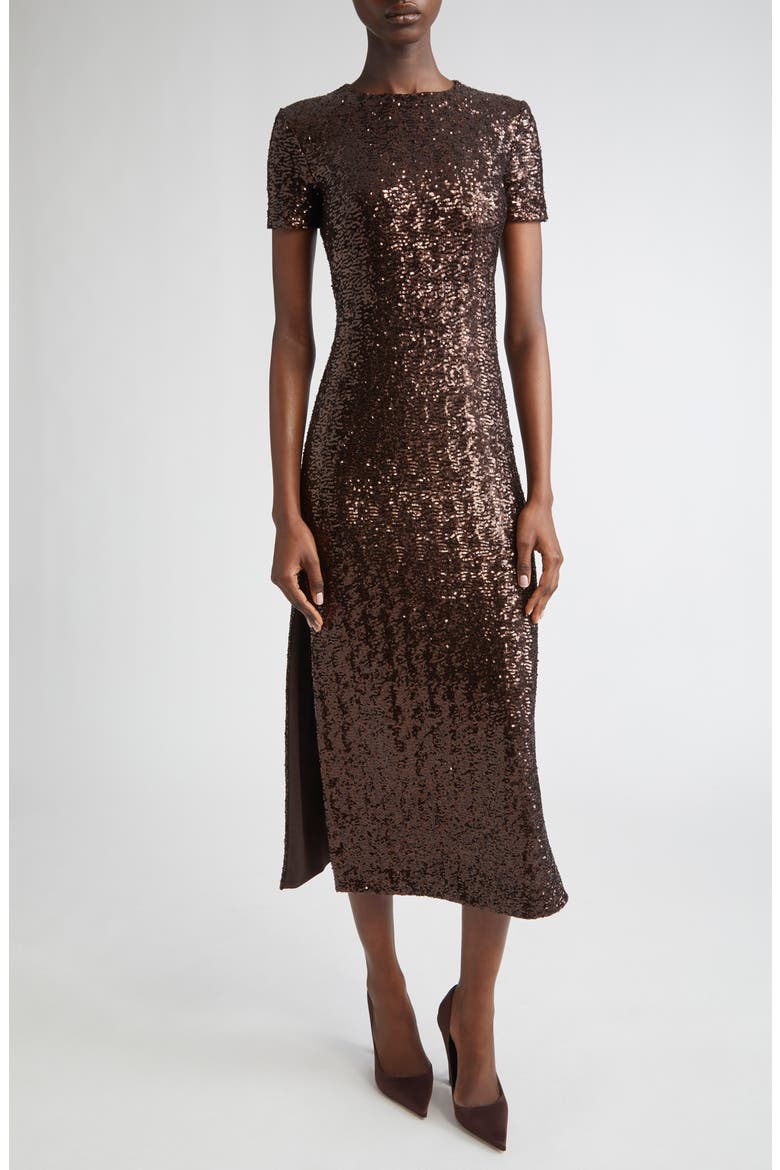 Sequin Midi T-Shirt Dress, Main, color, CHOCOLATE