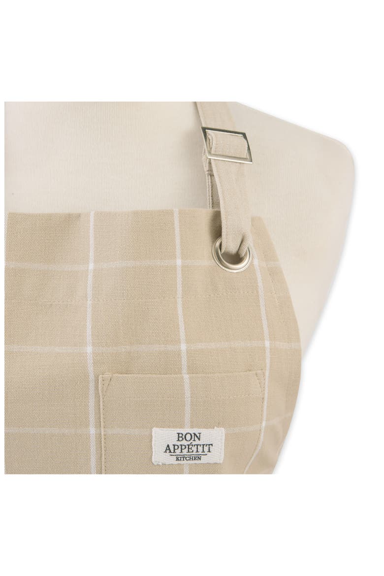 Windowpane Print Cotton Apron, Alternate, color, BEIGE