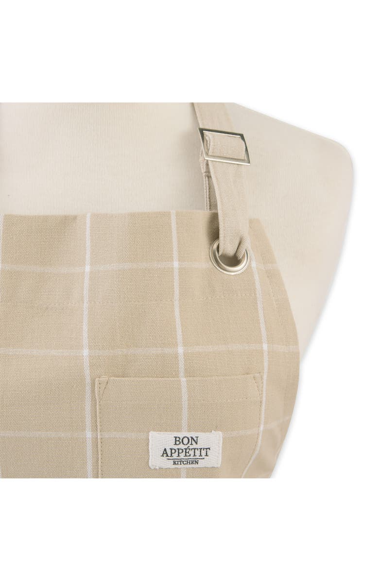 Design Imports Windowpane Print Cotton Apron, Alternate, color, Beige