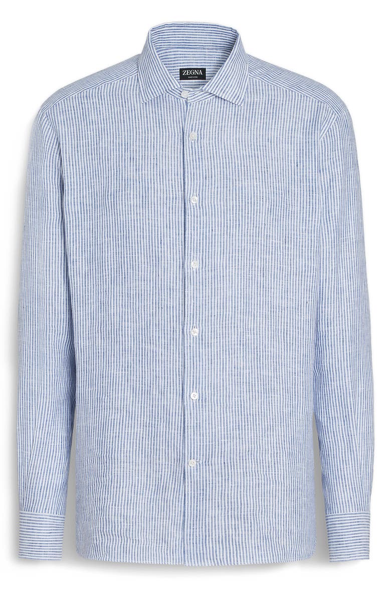 ZEGNA Stripe Oasi Linen Button-Up Shirt, Alternate, color, Dark Blue