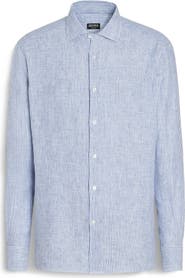 ZEGNA Stripe Oasi Linen Button-Up Shirt