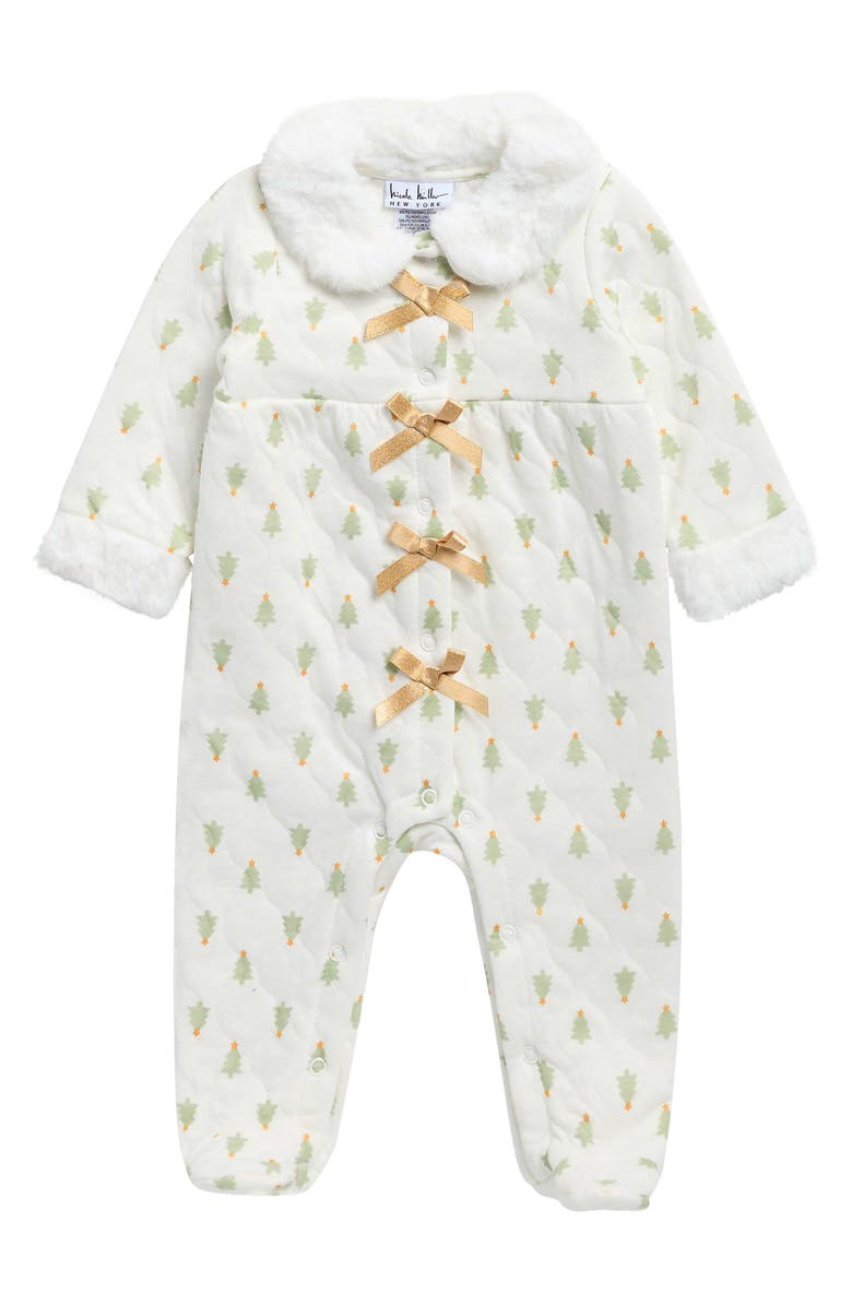 Nicole Miller Holiday Bow Quilted Footie, Main, color, Desert Sage