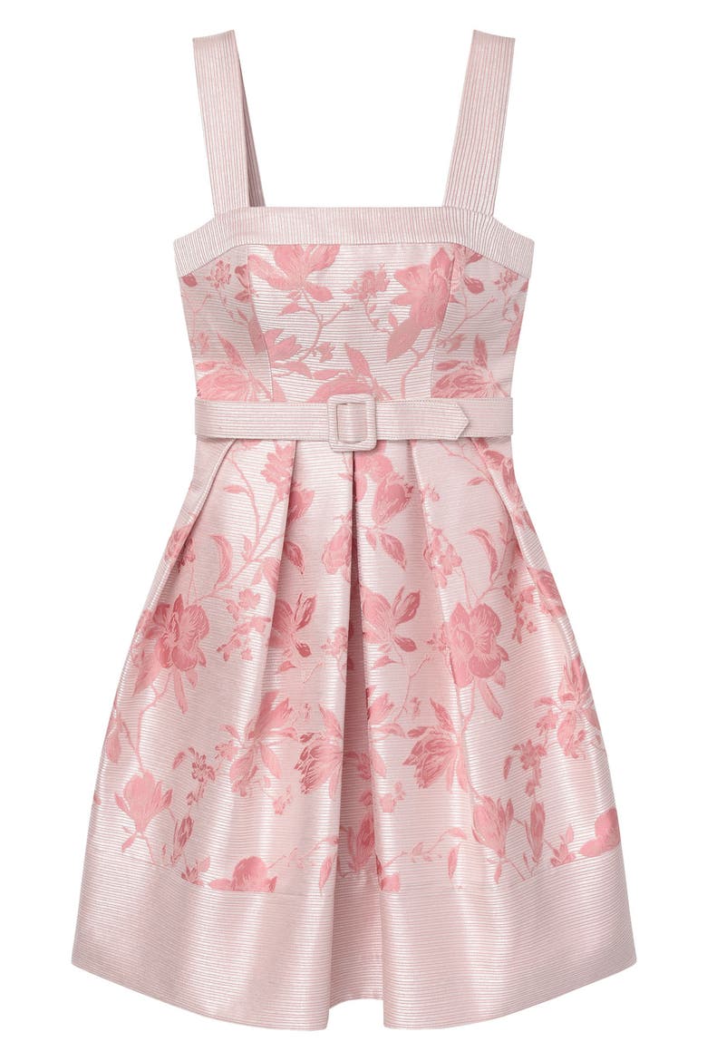 Square Neck Belted Fit & Flare Dress, Alternate, color, IVORY/ BABY PINK