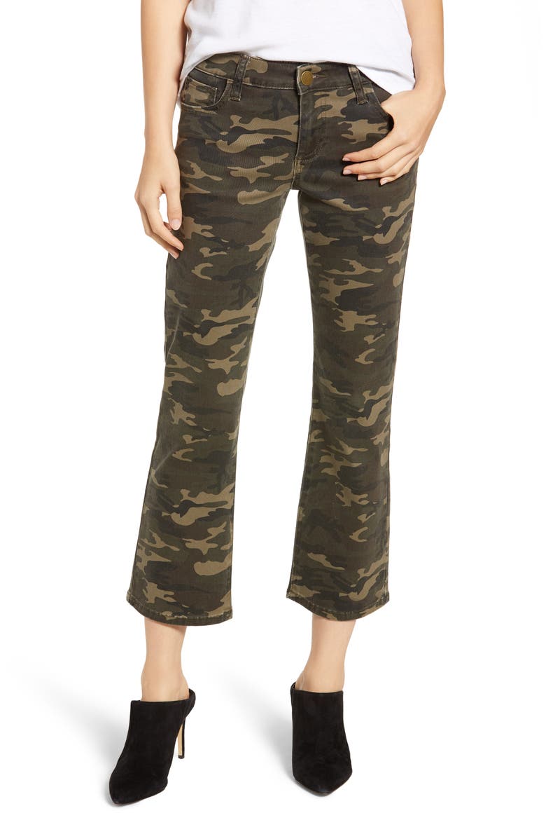 Camo Print Crop Flare Jeans, Main, color, OLIVE CAMO