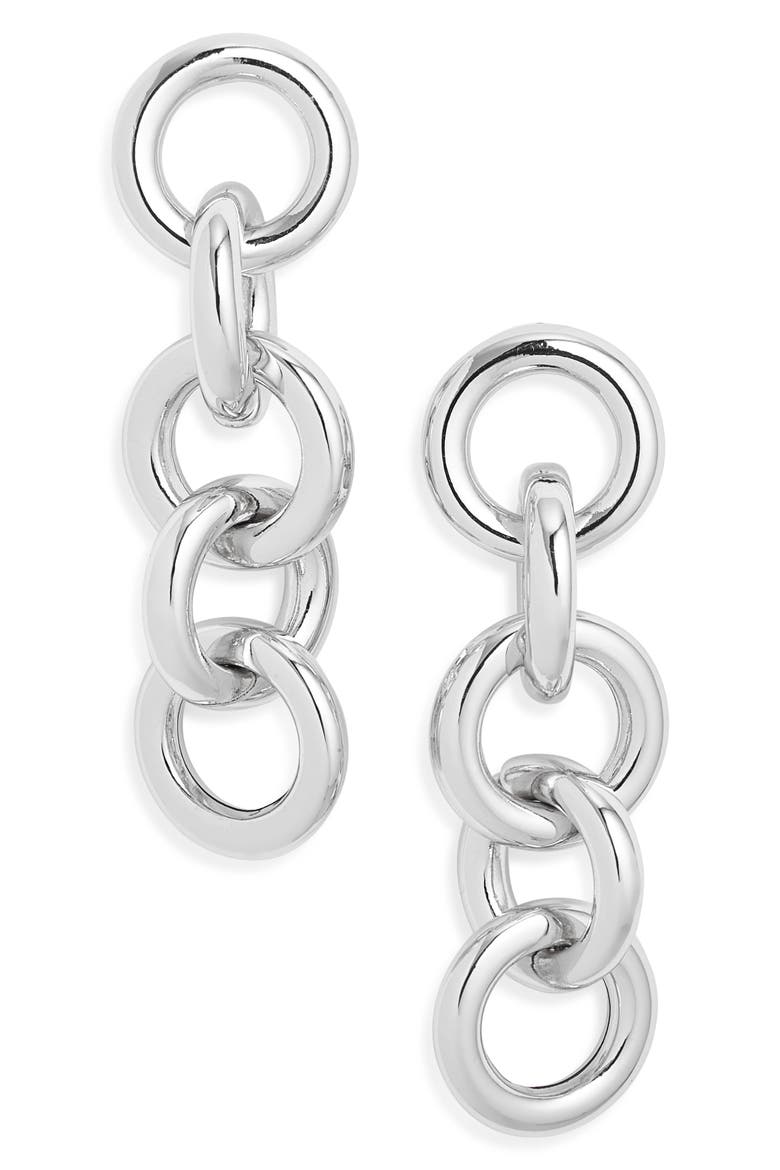 Round Link Drop Earrings, Main, color, SILVER