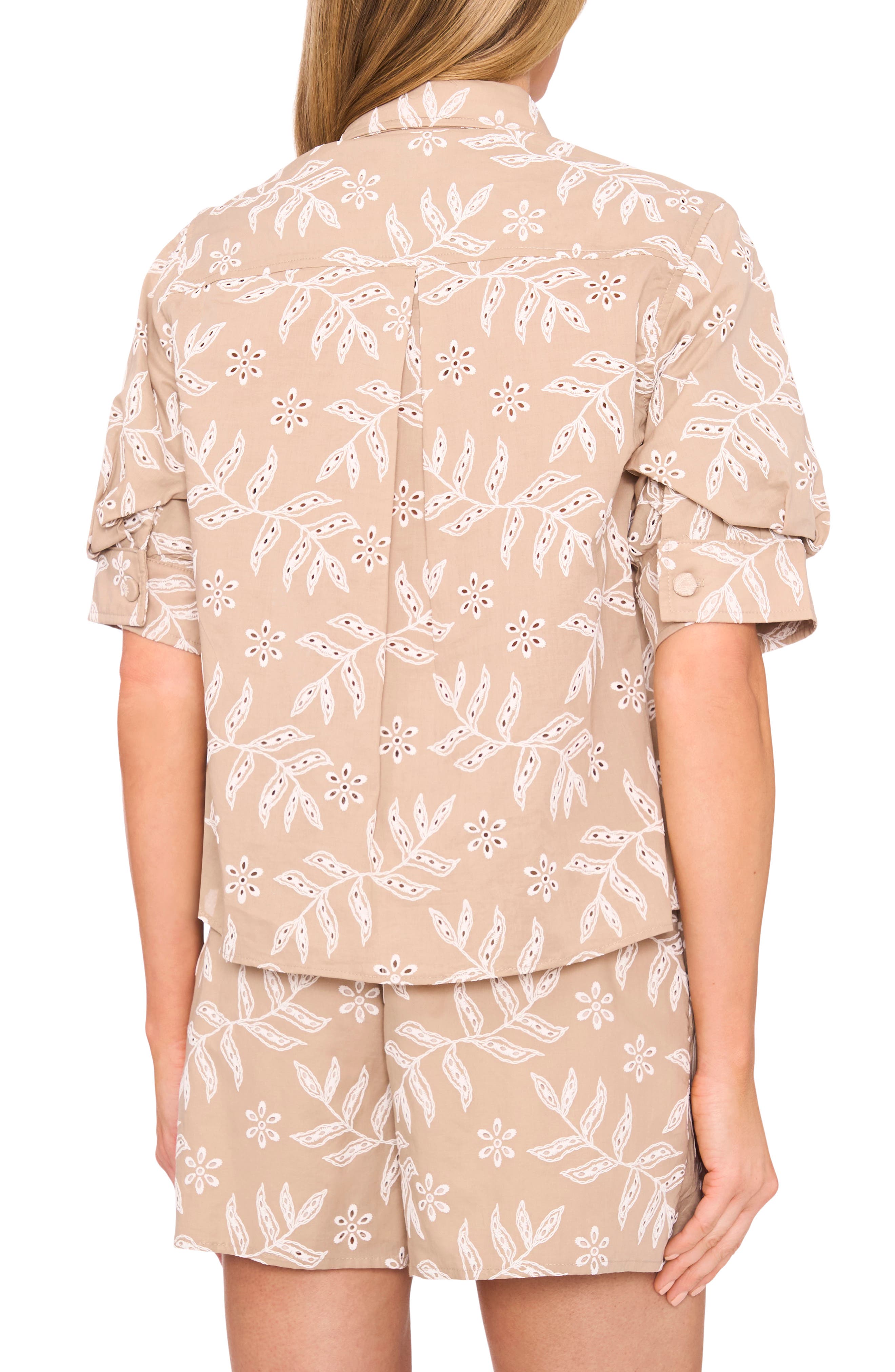 Eyelet Short Sleeve Cotton Button-Up Shirt - image 2