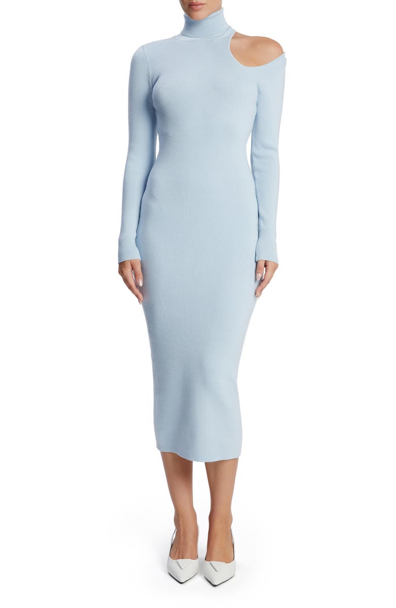 Bardot Olesa Asymmetric Turtleneck Long Sleeve Dress, Main, color, Soft Blue