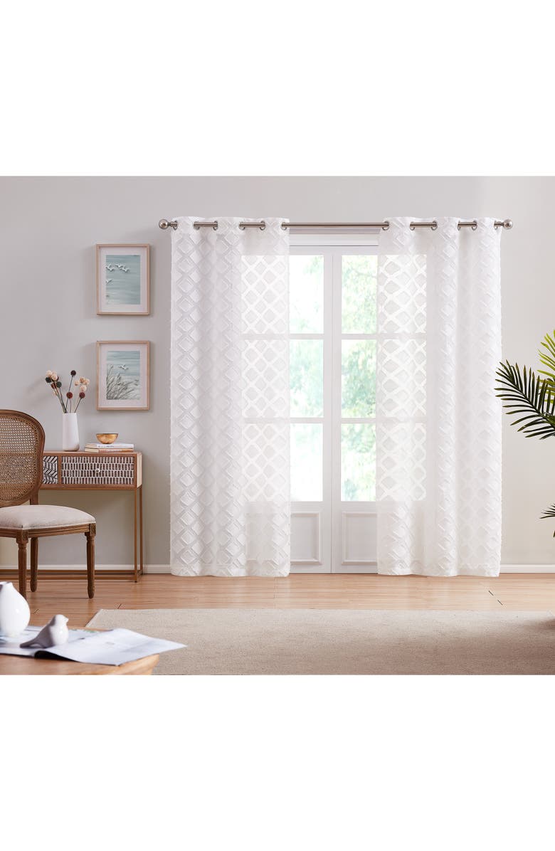 DAINTY HOME Katie Set of 2 Textured Sheer Panel Curtains, Main, color,
